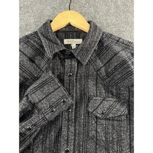 Blue Ranchwear Western Shirt Pearl Snap Mens Medium Black Stripe Cowboy Rodeo